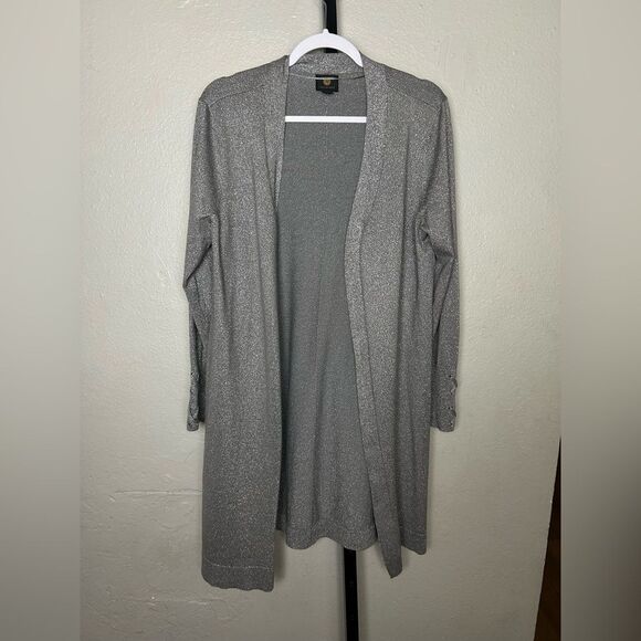 NWT JM COLLECTION Women’s Silver open shimmer duster with laced cuff Size LG - Picture 2 of 5